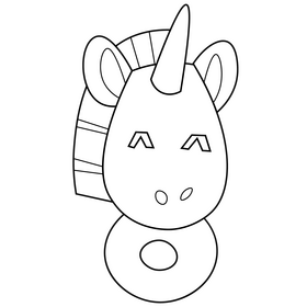 Unicorn eating donut black and white clipart
