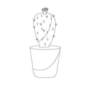 Bunny Ears Cactus wit flower black and white clipart