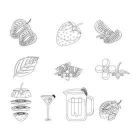 Strawberry set black and white vector
