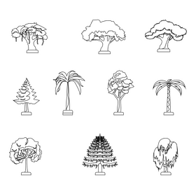 Tree set black and white vector