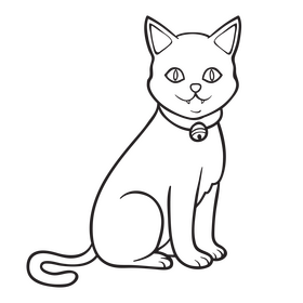 Cat sitting black and white clipart