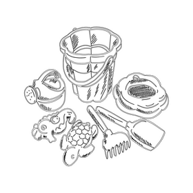 Sand Beach Set Toys black and white clipart