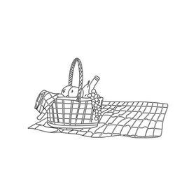 Beach Wicker Basket with Fruits black and white clipart