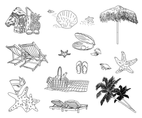 Beach Set black and white vector