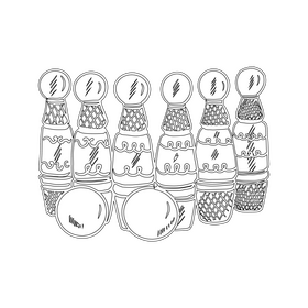 Skittles Bowling Toys black and white clipart