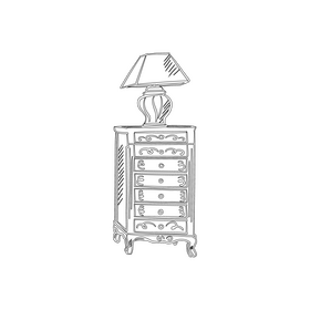 Lamp on a Chest of Drawers black and white clipart