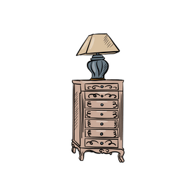 Lamp on a Chest of Drawers clipart
