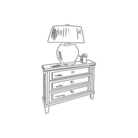 Chest of Drawers with Lamp black and white clipart