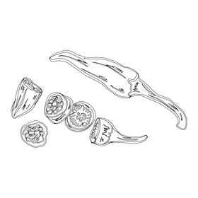 Slices of Hot Chili Peppers black and white clipart
