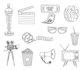 Cinema Set black and white vector