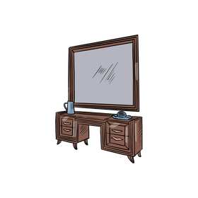 Console Table with Drawers and Mirror clipart