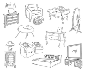 Bedroom Furniture Set black and white vector