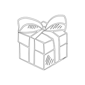 Gift Box with Bow black and white clipart