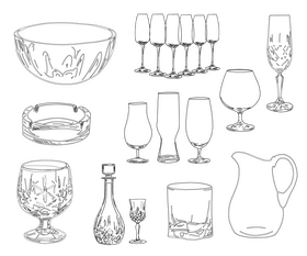 Glass Set black and white vector