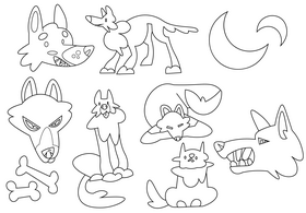 Wolf cartoon set black and white vector