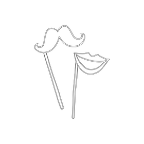 Mustache and Lips on a Stick black and white clipart