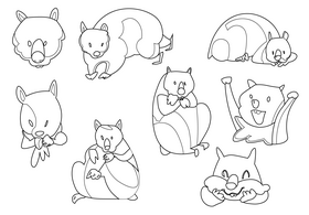 Wombat cartoon set black and white vector