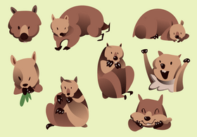 Wombat cartoon set vector
