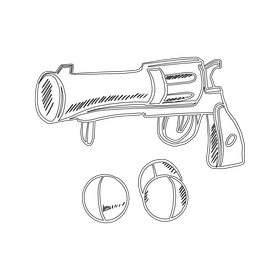 Pistol with Balls black and white clipart