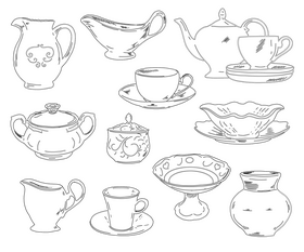 Ceramic set black and white vector