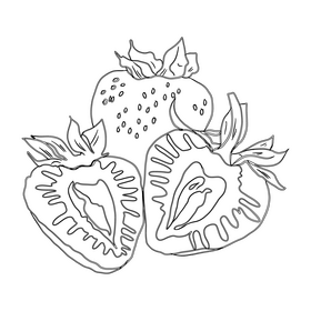 Whole and a Half of Strawberries black and white clipart