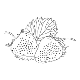Two Strawberries with Leaves black and white clipart