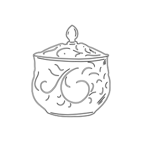 Pottery Sugar Bowl with Lid black and white clipart