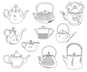 Teapots black and white vector