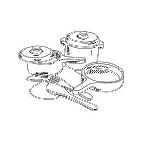 Set of Toy Dishes black and white clipart