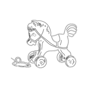 Horse Toy with Wheels black and white clipart