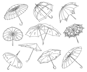 Set of Umbrellas black and white vector