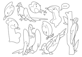 Woodpecker cartoon set black and white vector