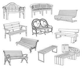 Set of Benches black and white vector