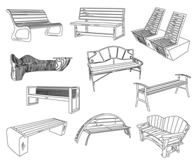 Set of Benches black and white vector