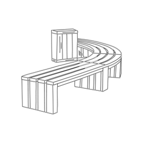 Curved Backless Garden Bench black and white clipart