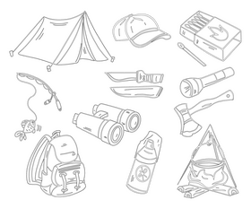 Set of Camping black and white vector