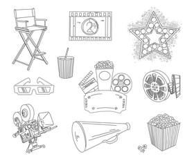 Cinema Set black and white vector