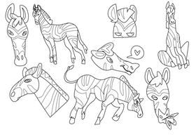 Zebra cartoon set black and white vector