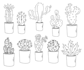 Set of Cactus black and white vector