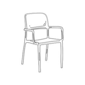 Plastic Chair with Armrest black and white clipart