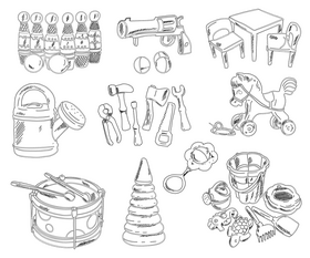 Toys Set for Kids black and white vector