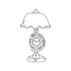Vintage Table Lamp with Clock black and white clipart