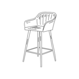 Bar Stool with Back and Armrest black and white clipart