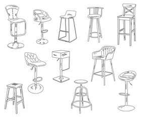 Set of Bar Stools black and white vector