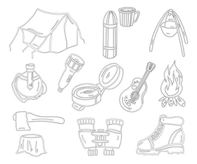 Set of Camping black and white vector