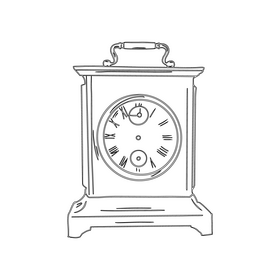 Vintage Table Clock black and white clipart