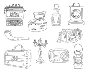 Set of Vintage Items black and white vector
