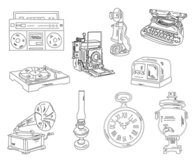 Set of Vintage Items black and white vector