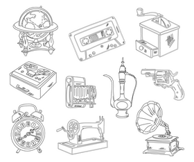 Set of Vintage Items black and white vector