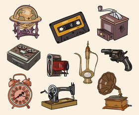 Set of Vintage Items vector